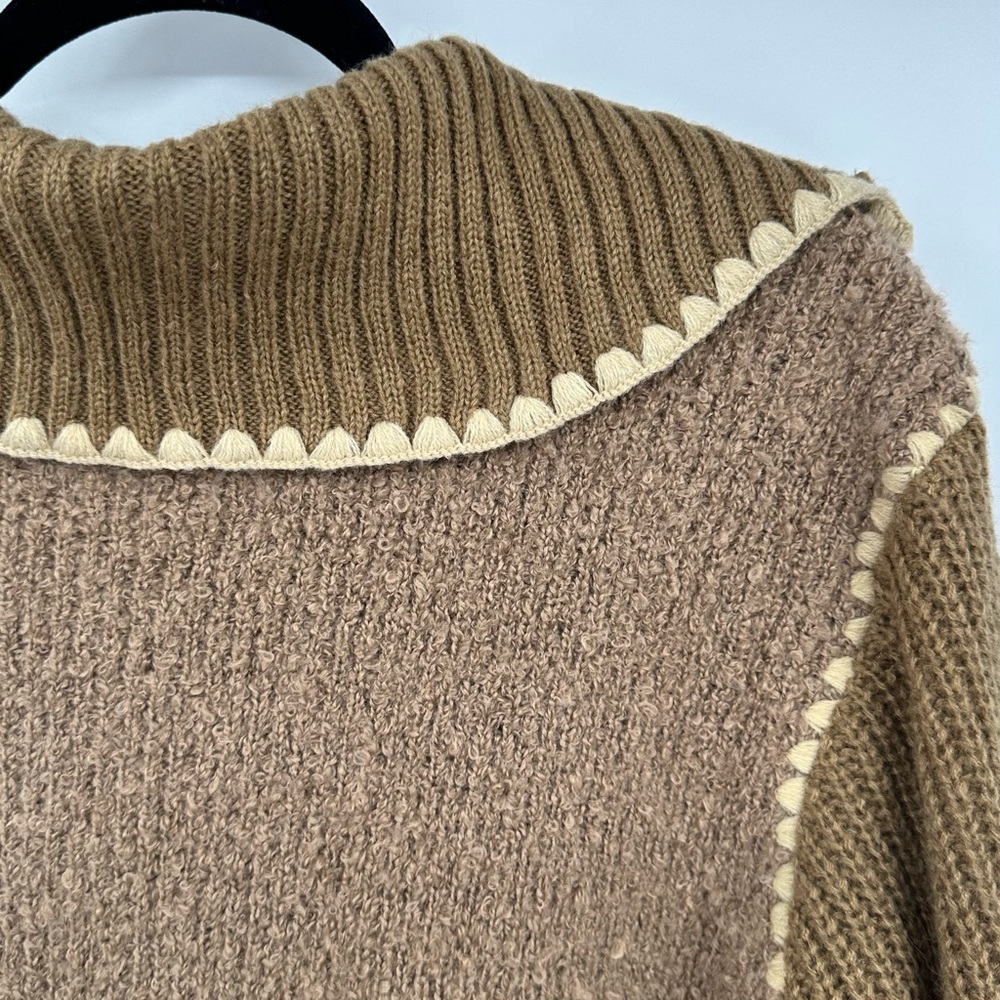Miss Me 1/4‎ Zip Pullover Textured Cable Knit Brown Tan Sweater Size Small - Picture 5 of 9